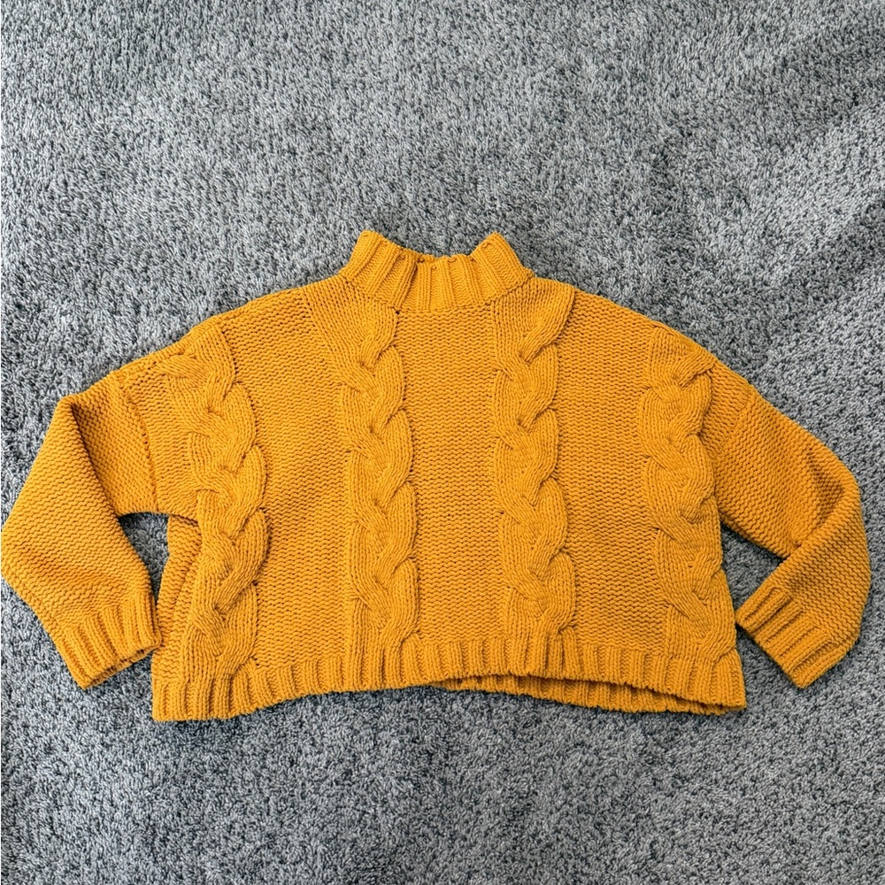 Bershka Mustard Cable Knit Turtleneck Sweater